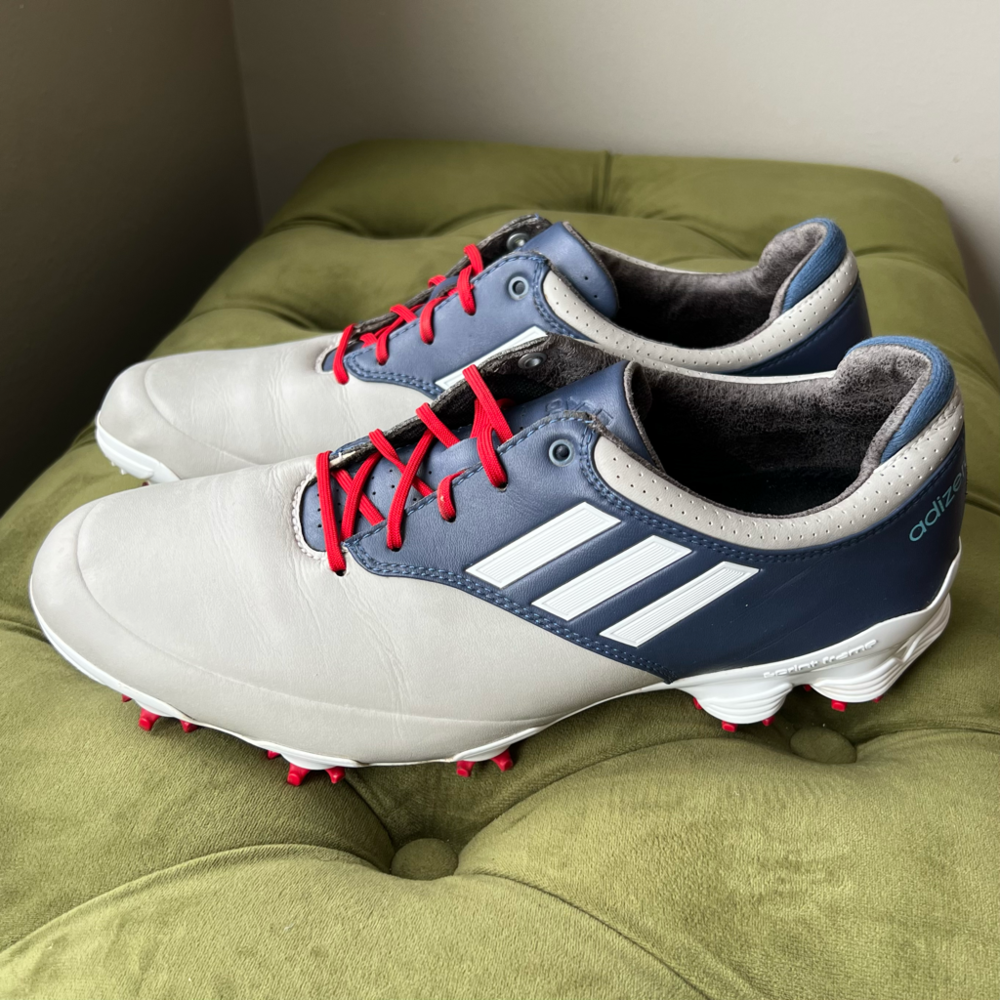 Adidas Adizero Sprint Web White Blue Gray Red Golf Shoes Mens 8.5 Womens 10
